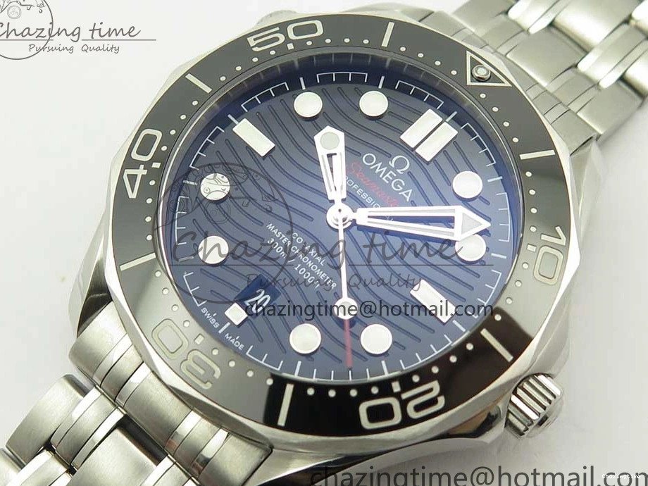 0417 2018 Seamaster Diver 300M OMF Best Edition Black Ceramic Black Dial on SS Bracelet A8800 (Black Balance Wheel) Breathable 7959